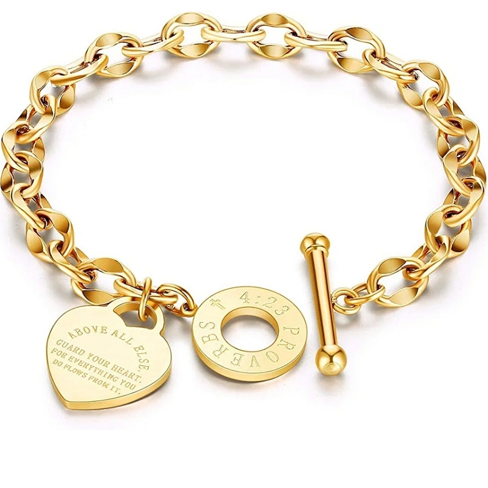 Tiffany - esque 14k Gold Heart Toggle Proverb Bracelet